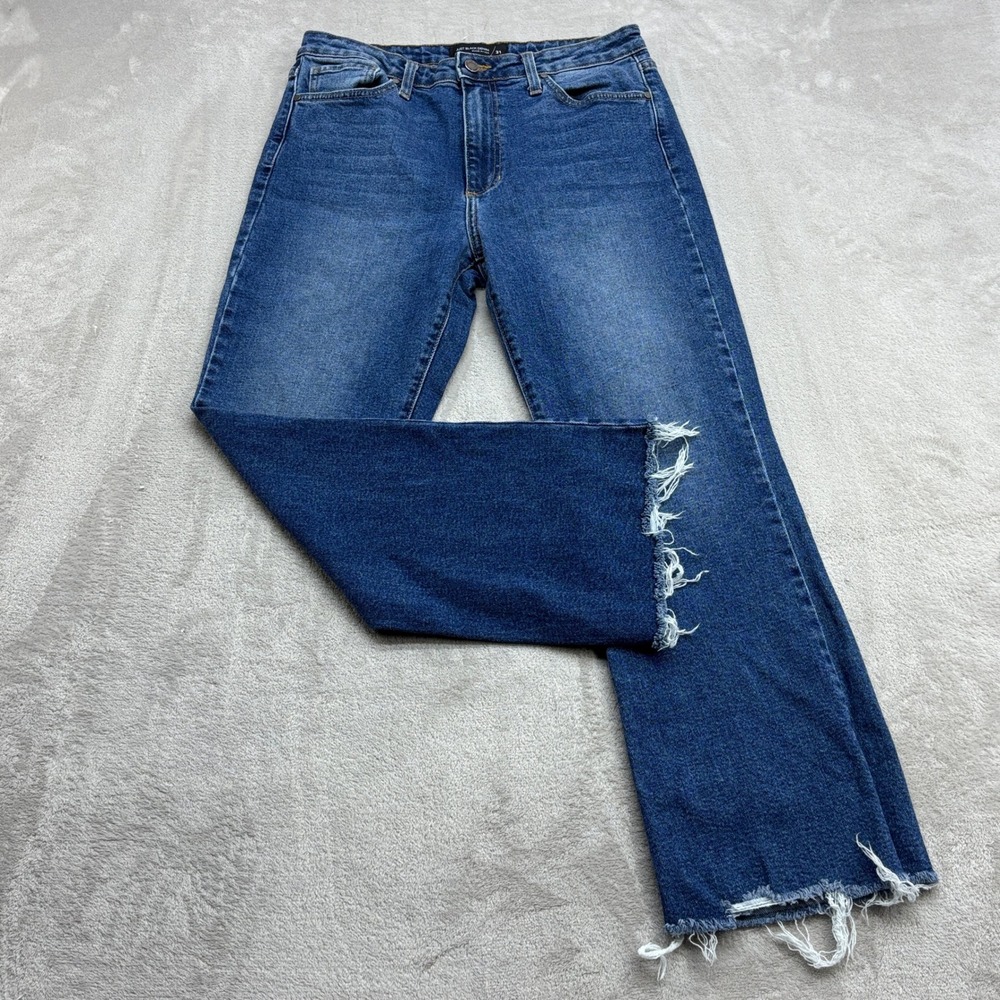 Just Black Denim Jeans Women 31 Blue High Rise Raw Hem Straight Leg Western Boho
